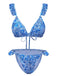 Set bikini stampa paisley a triangolo con volant blu anni '50