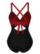 Costume da bagno con vita cava rosso e nero anni '40