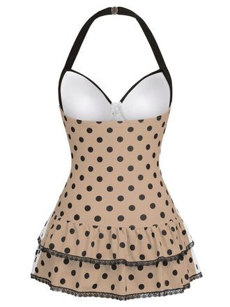 Costumi intero fiocco a pois marrone anni '40