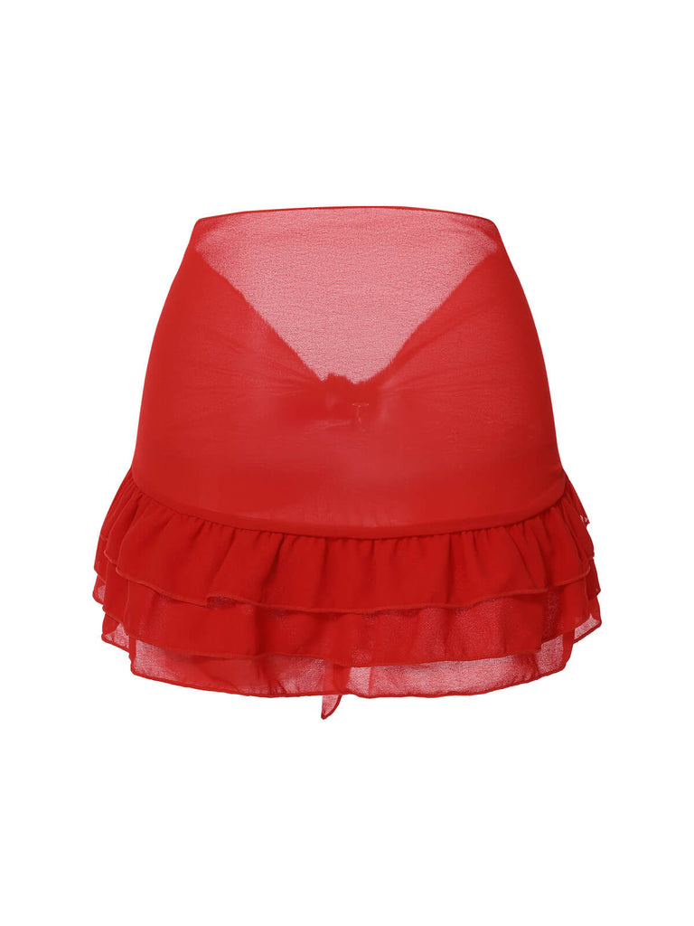 Gonna copricostume in chiffon con fiocco blu anni '60
