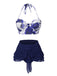 2PCS Costumi scollo a V gonna copricostume rose rosse anni '60