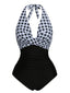 Costumi intero plaid scollo all'americana nero anni '40