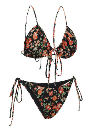 Set bikini floreale lacci con spalline sottili anni '50