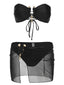 Set bikini a fascia con gonna nero anni '50