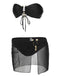 Set bikini a fascia con gonna nero anni '50