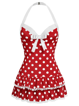Costumi intero fiocco a pois rosso anni '40