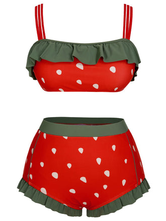 [Taglia Forti] Costumi volant e fragola rosso anni '50