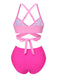 Set bikini tinta unita spalline sottili rosa anni '60