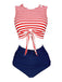 Costume da bagno patchwork a righe rosa anni '70
