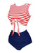 Costume da bagno patchwork a righe rosa e nero anni '70