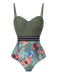 Costumi intero tropicali con spalline patchwork verde anni '70