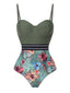 Costumi intero tropicali con spalline patchwork verde anni '70