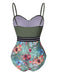 Costumi intero tropicali con spalline patchwork verde anni '70