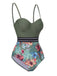 Costumi intero tropicali con spalline patchwork verde anni '70