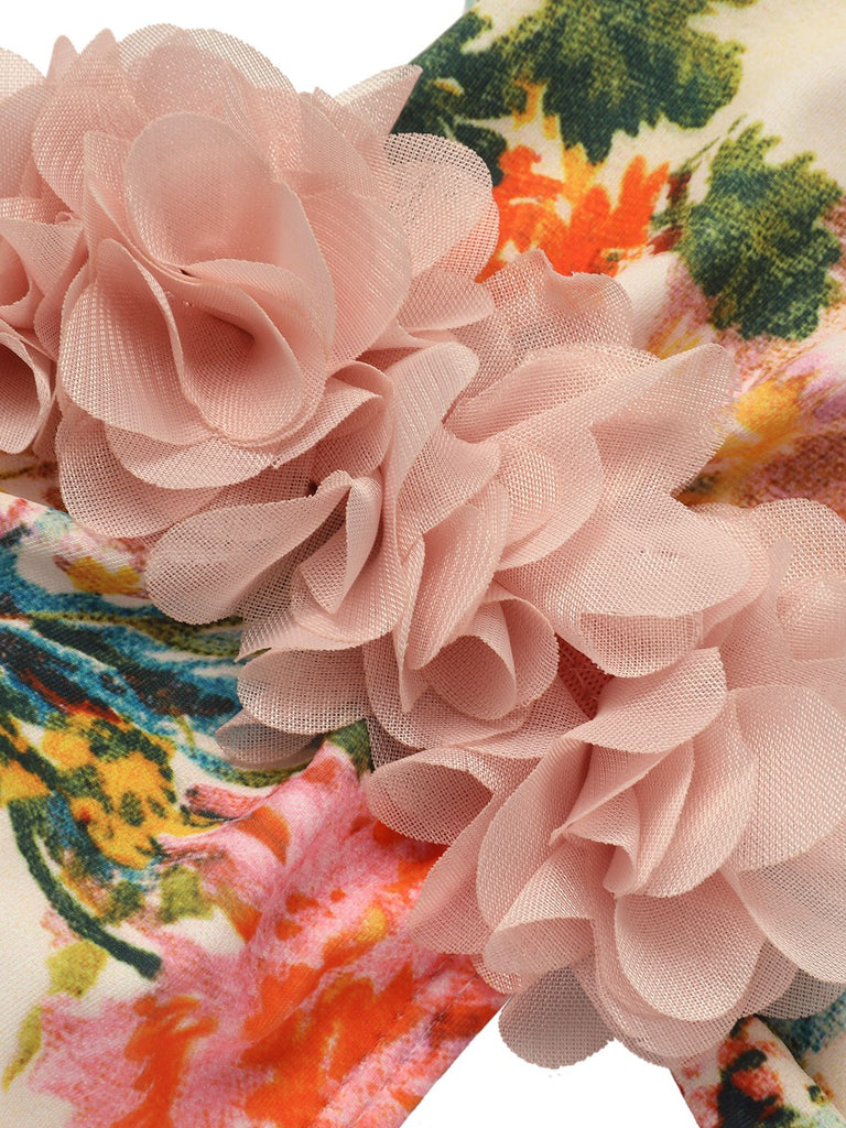 Costumi monospalla pizzo floreale 3D rosa anni '50