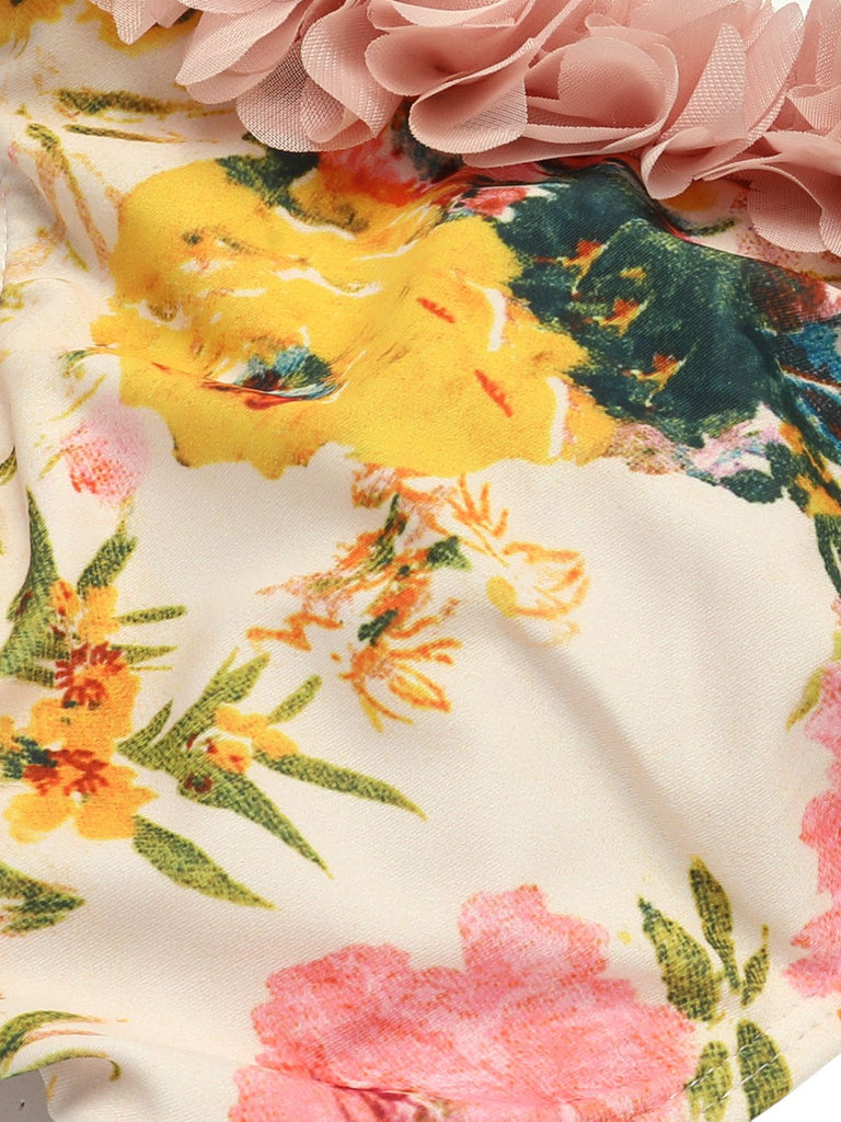 Costumi monospalla pizzo floreale 3D rosa anni '50