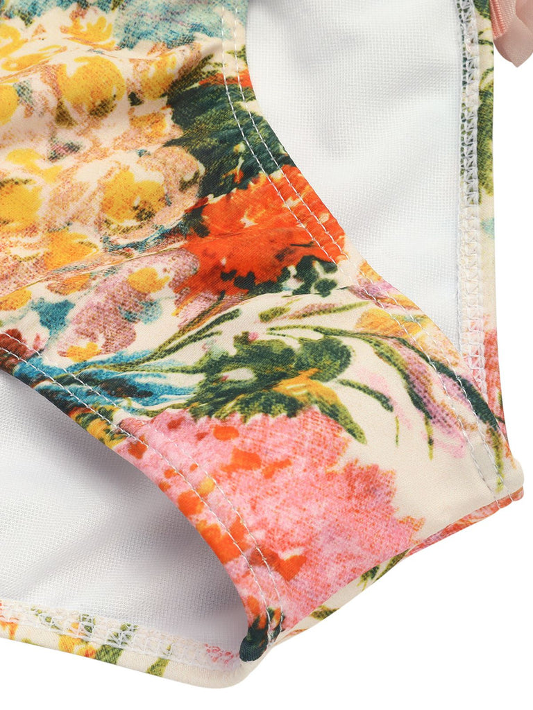 Costumi monospalla pizzo floreale 3D rosa anni '50