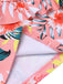 Set tankini con pianta tropicali e volant rosa anni '30