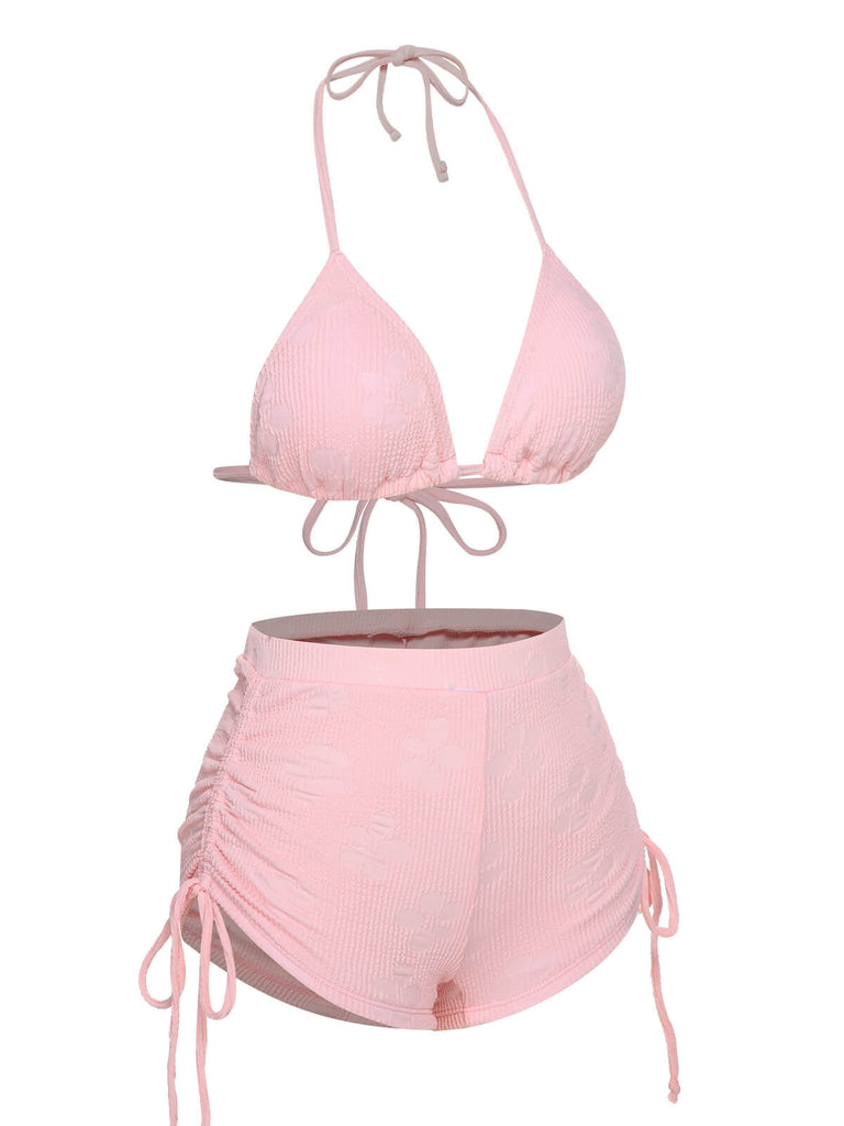 Costumi floreale lacci e scollo all'americana rosa anni '60