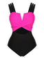 Costumi intero color block nero e rosso rosa anni '60
