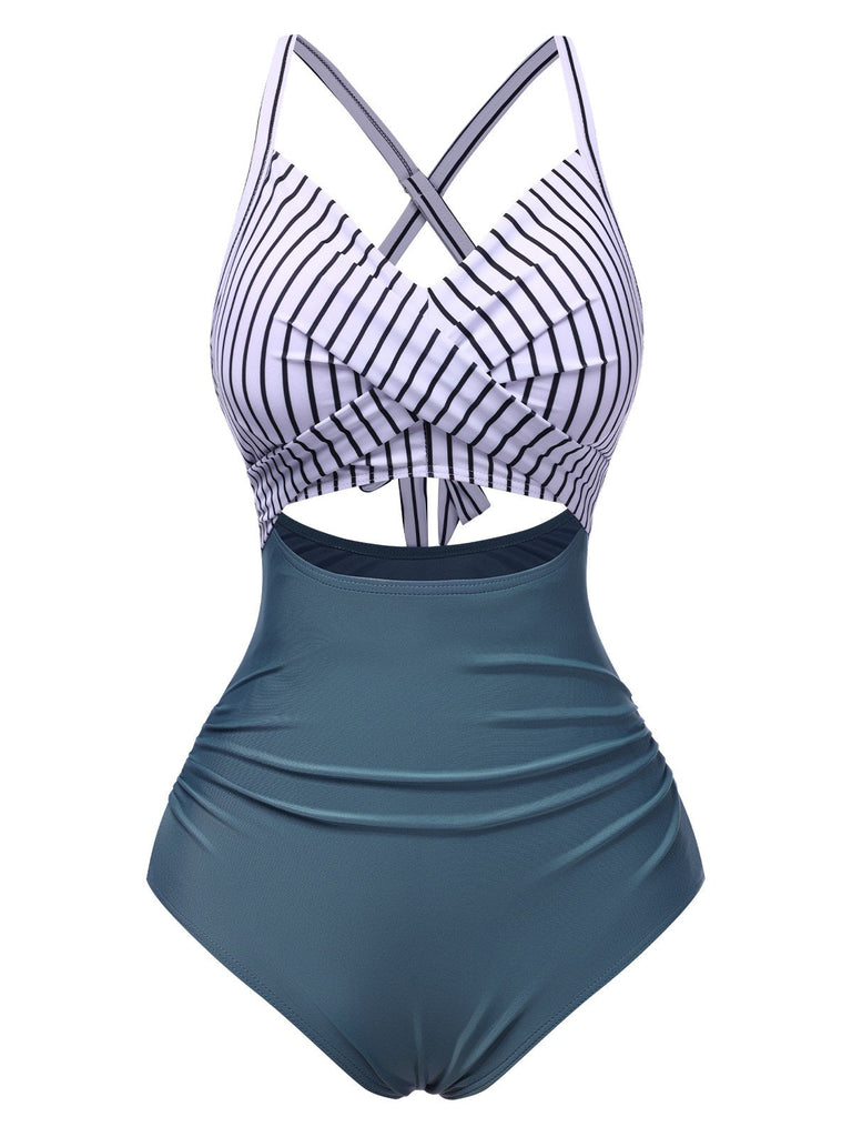 Costume da bagno con vita cava rosso e nero anni '40