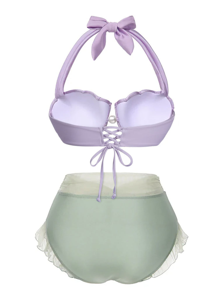 Bikini sirena conchiglia scollo all'americana lavanda anni '70