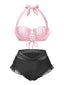 Bikini sirena conchiglia scollo all'americana rosa anni '70