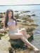 Bikini sirena conchiglia scollo all'americana lavanda anni '70