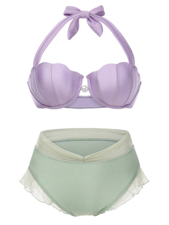 [Taglia Forti] Bikini conchiglia sirena lavanda anni '70
