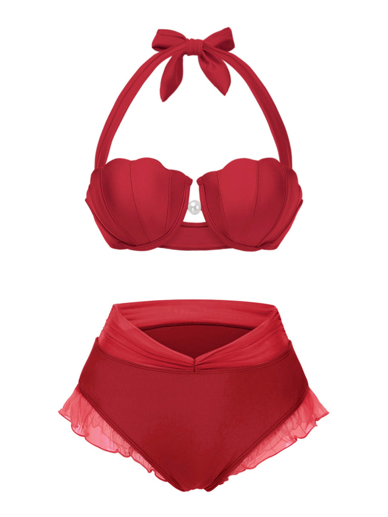 Bikini sirena conchiglia scollo all'americana lavanda anni '70