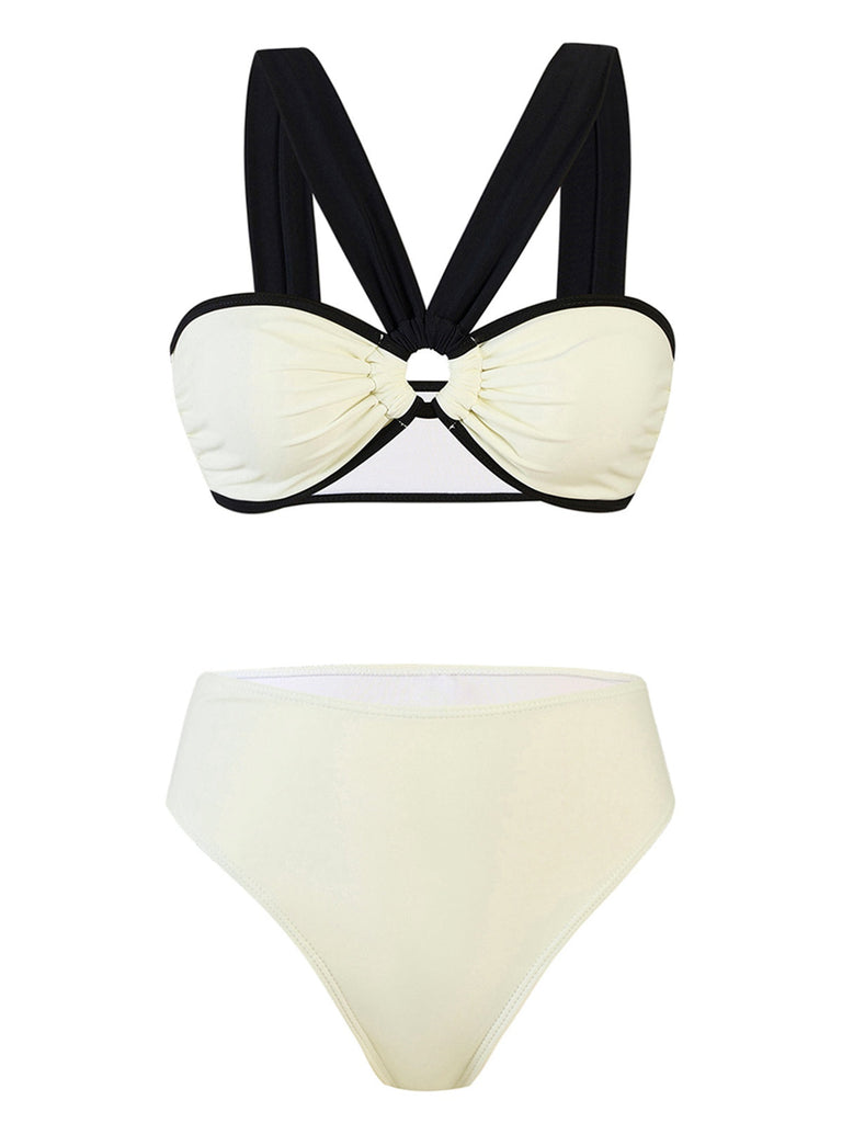 Costumi con spalline larghe colorblock bianco anni '50
