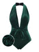Costumi con scollo a V in velluto verde scuro degli anni '70