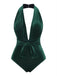 Costumi con scollo a V in velluto verde scuro degli anni '70