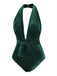 Costumi con scollo a V in velluto verde scuro degli anni '70