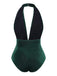 Costumi con scollo a V in velluto verde scuro degli anni '70