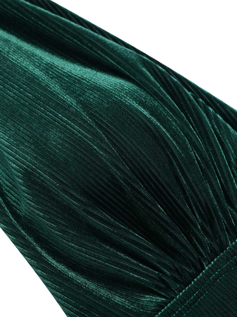 Costumi con scollo a V in velluto verde scuro degli anni '70