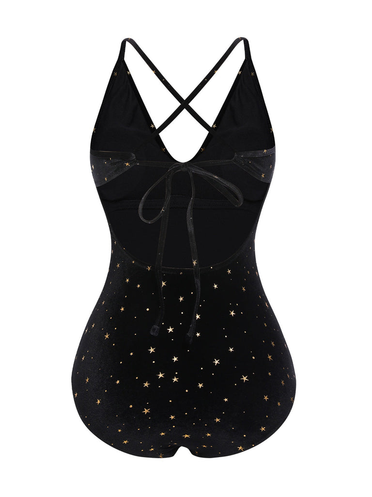 Costumi stella spalline incrociate in velluto nero anni '60