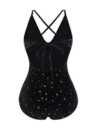 Costumi stella spalline incrociate in velluto nero anni '60