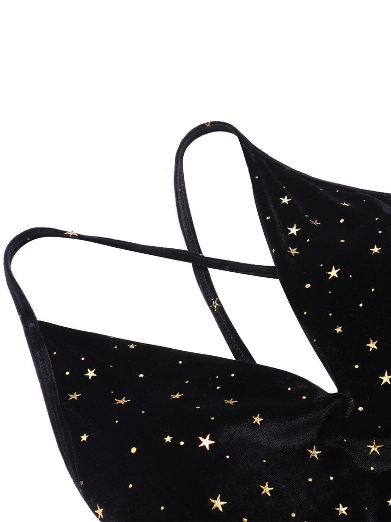 Costumi stella spalline incrociate in velluto nero anni '60