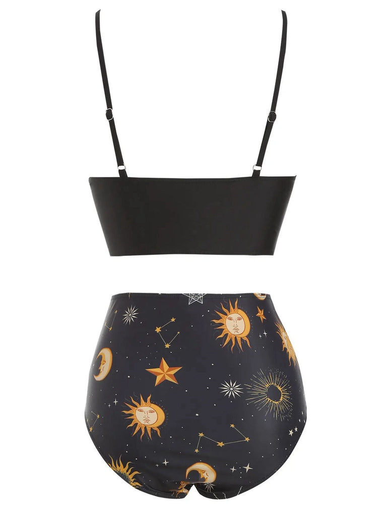 Costume da bagno lacci sole luna stelle viola anni '40