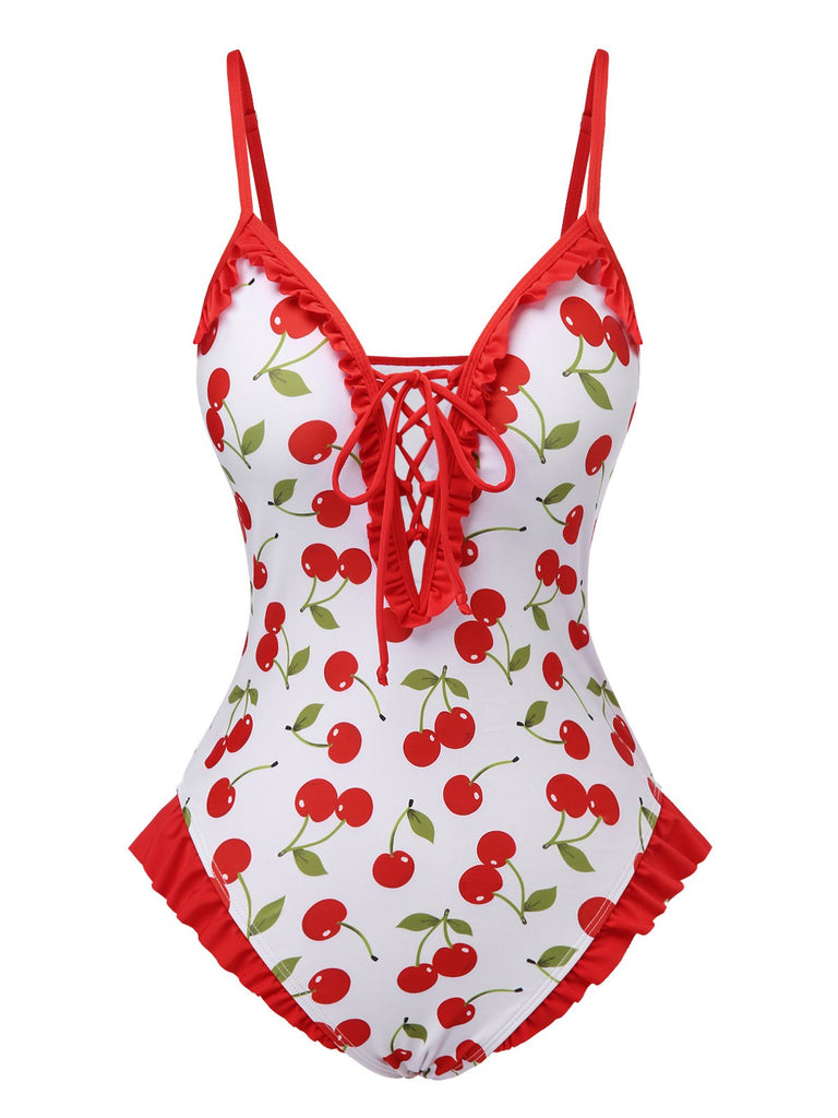 Costumi in stile ciliegia volant e lacci rosso anni '50