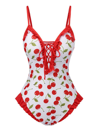 Costumi in stile ciliegia volant e lacci rosso anni '50