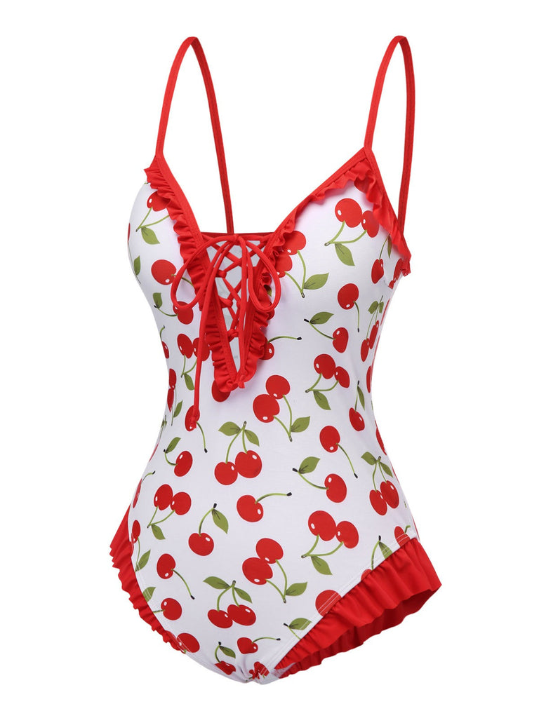 Costumi in stile ciliegia volant e lacci rosso anni '50