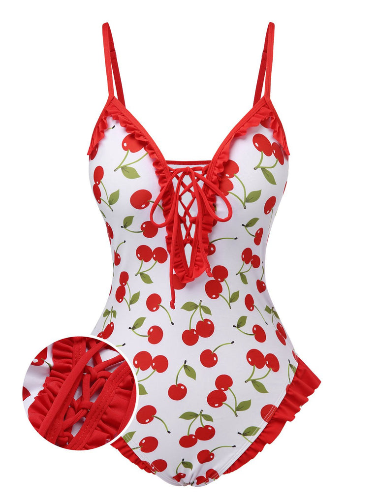 Costumi in stile ciliegia volant e lacci rosso anni '50
