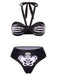 Set bikini mano scheletro scollo all'americana nero anni '70