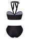 Set bikini mano scheletro scollo all'americana nero anni '70