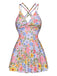 Costumi floreale con spalline incrociate multicolore anni '40