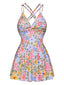 Costumi floreale con spalline incrociate multicolore anni '40