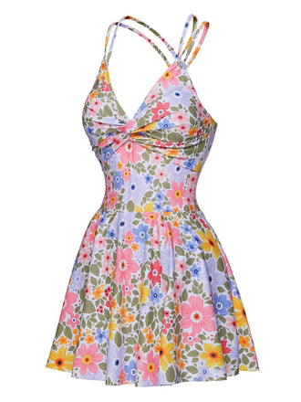 Costumi floreale con spalline incrociate multicolore anni '40