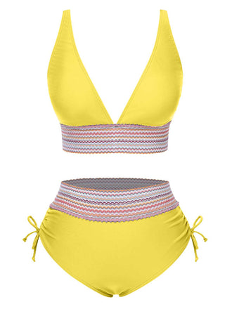 Set Bikini patchwork a vita alta scollo a V giallo anni '70